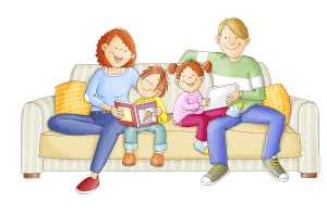Familia leyendo juntos gracias a Glifing