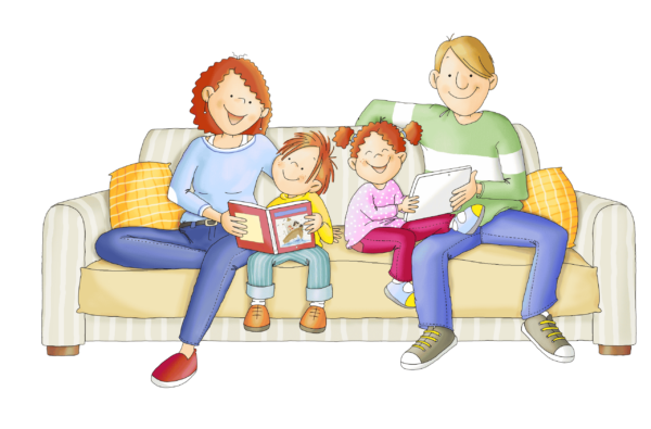 Familia leyendo juntos gracias a Glifing