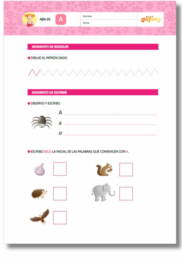 Ficha escritura Alfa mayúscula castellano