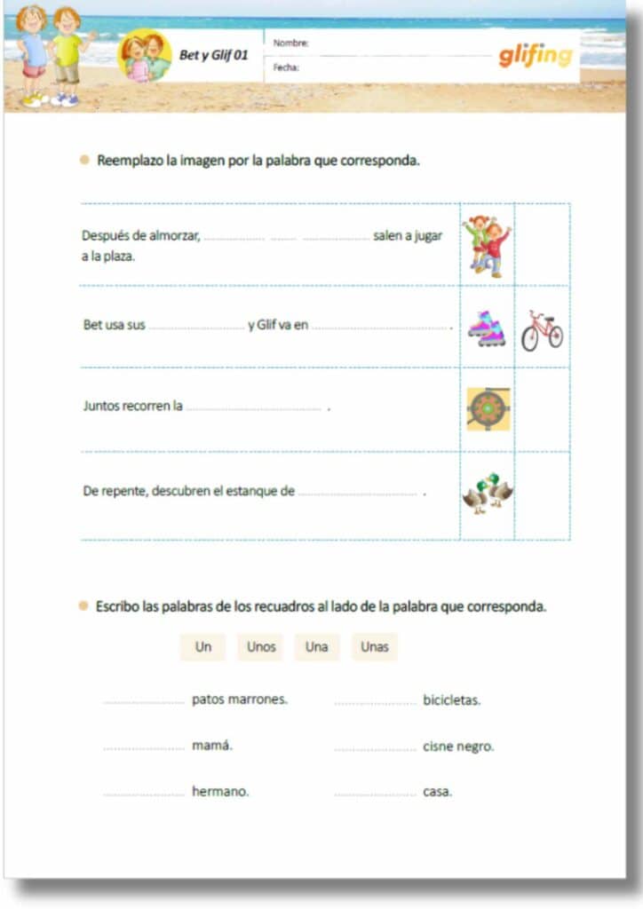 Ficha escritura Bet y Glif castellano